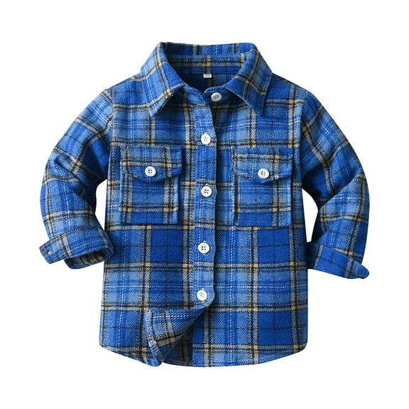 Zanarzt Baby Toddler Boys Long Sleeve Shirt Toddler Boys Girls Plaid Shirt Jacket Long Sleeve Lapel Button Coat Spring Casual Outwear with Pocket Blue,4-5 Years