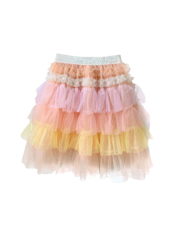 Baby Tulle Dress Girls Layered Rainbow Tutu Skirt Dance Dress Ruffle Tiered Clubwear Birthday Outfit Light Pink,18-24 Months