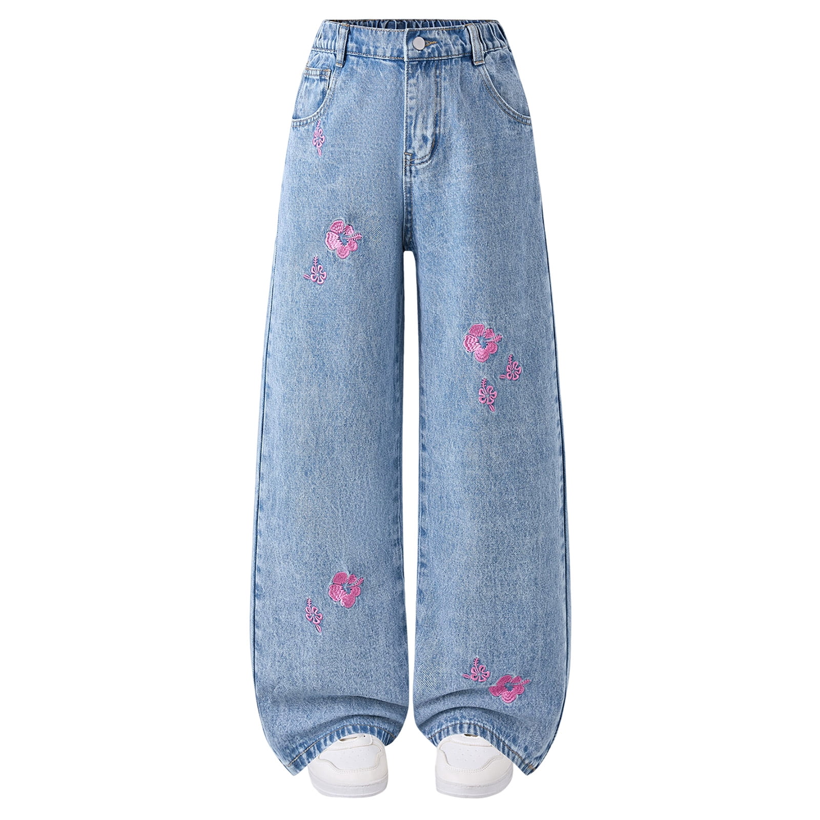 Zanarzt Baggy Jeans Kids Girl's Flower Embroidered Y2k Denim Pants