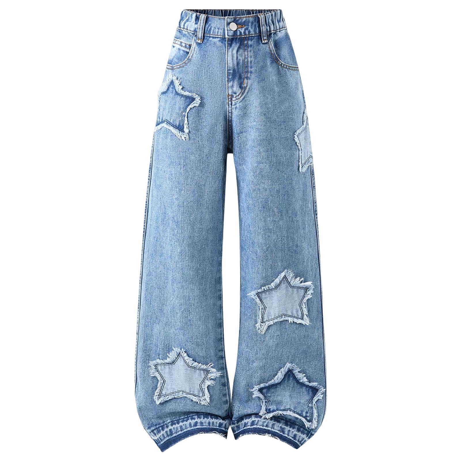 Zanarzt Baggy Jeans Kids Girl's Star Patched Baggy Jeans Straight