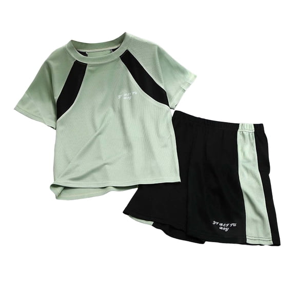 Zanarzt Basketball Outfit for Boys Clothes Colorblock Top + Drawstring Waist Shorts 2 Pieces Kid Summer Outfits Set 3-4 Years,Green