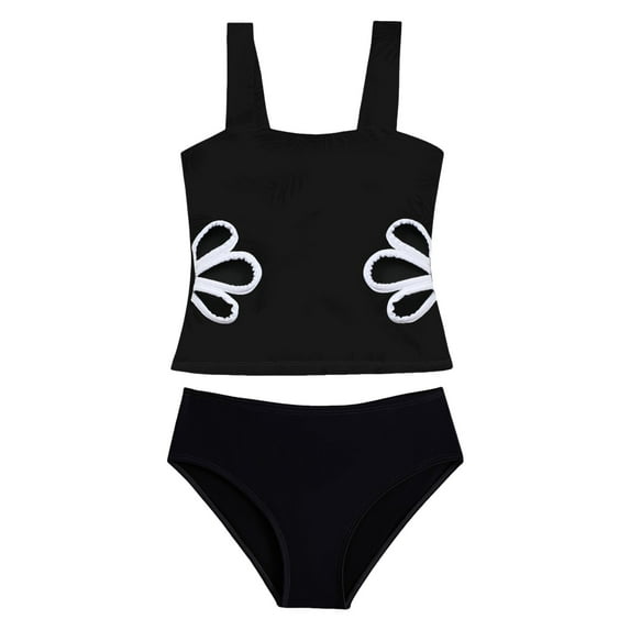 Zanarzt Bathing Suits Girls Tankini Swimsuit Two Piece Bathing Suits for Girls Print Swimwear Black,8-9 Years