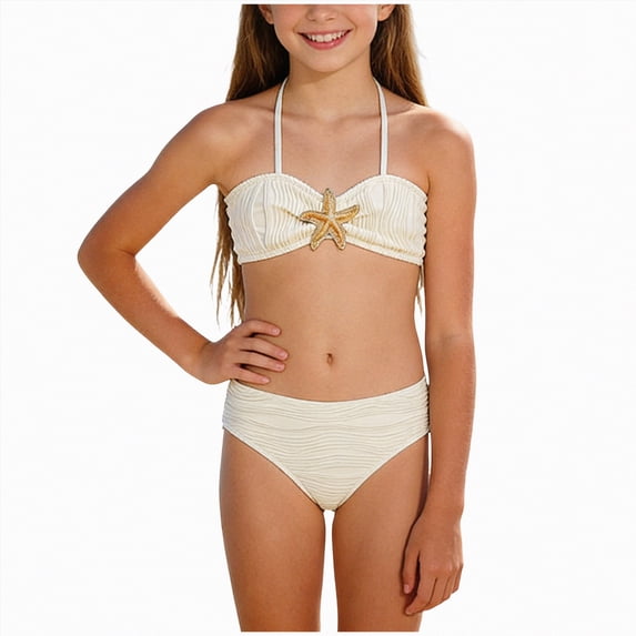 Zanarzt Bathing Suits for Teen Girls Swimsuit Bikini Set, Bathing Suits for Girl Two Piece Solid Color Girls' Swimwear 12-13 Years,White