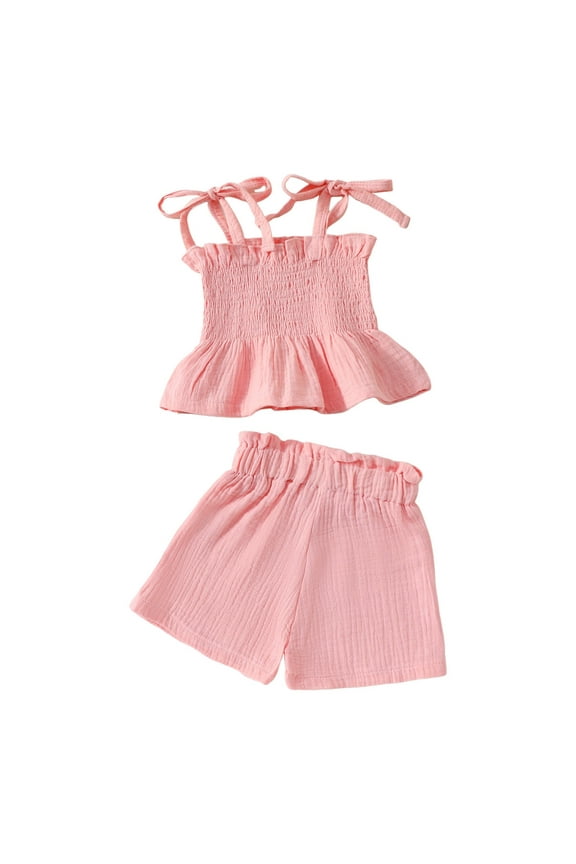 Bay Girl Outfits Baby Girl Summer Clothes Sleeveless Tops and Shorts Sets Beach Toddler Girls Outfits 9-12 Months,Pink