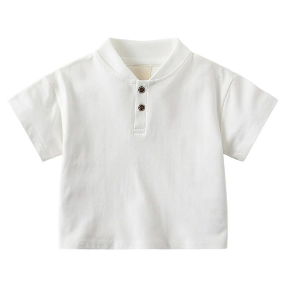 Zanarzt Boy Dress Shirt Toddler Boys Shirt Short Sleeve Button Down Shirt Casual Solid Half Button Shirts White,4-5 Years