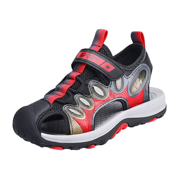 Zanarzt Boy Sandals Closed Toe Boys Girls Summer Outdoor Athletic Sport Sandals Hiking Beach Casual Closed Toe Adjustable for Toddler/Little/Big Kids Red,US 2
