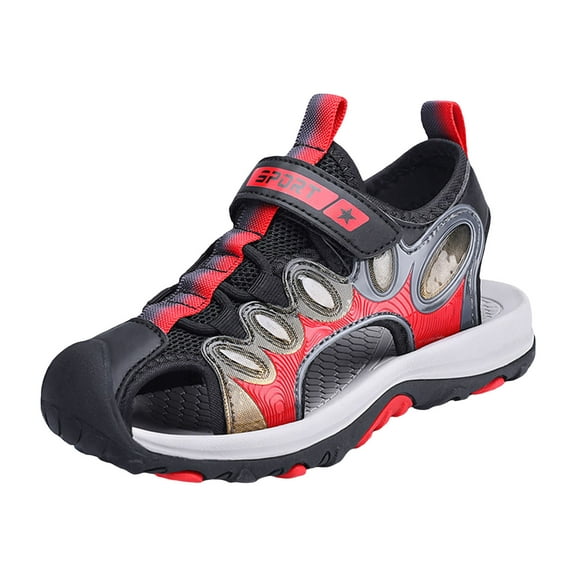 Zanarzt Boy Sandals Closed Toe Boys Girls Summer Outdoor Athletic Sport Sandals Hiking Beach Casual Closed Toe Adjustable for Toddler/Little/Big Kids Red,US 2