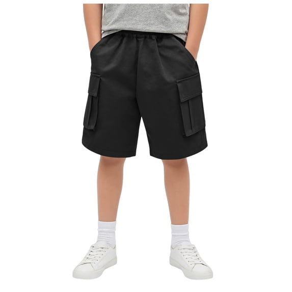 Zanarzt Boy Shorts Boys Cargo Shorts, Outdoor Hiking Shorts, Lightweight Athletic Short with Pockets Black,7-8 Years