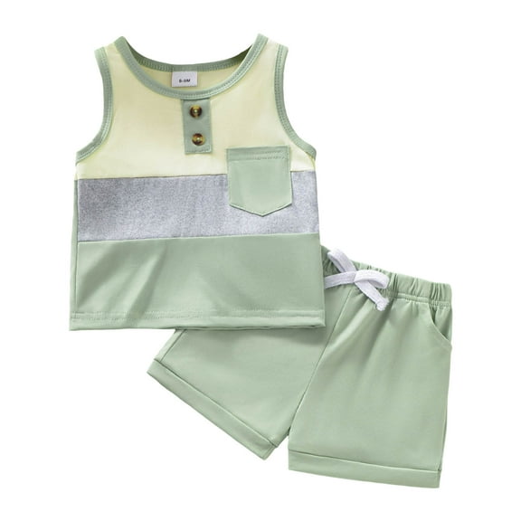 Zanarzt Boy's 2 Piece Beach Outfit 2Pcs Boy Summer Clothes Toddler Beach Outfits Sleeveless Tank Tops Shorts Set Green,9-12 Months