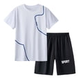 thumbnail image 1 of Zanarzt Boy's Short 2 Pieces Set Boys Mesh Breathable Short Sleeve Two Piece Set Summer Letter Patterns Set White,13-14 Years, 1 of 3