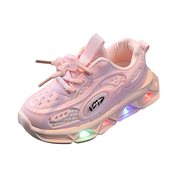 Zanarzt Boys' Athletic Shoes Fashion Light Up Sneakers for Kids Breathable Boy Girl Sports Running Shoes Gym Lace up Non Slip Shoes Pink,US 8.5