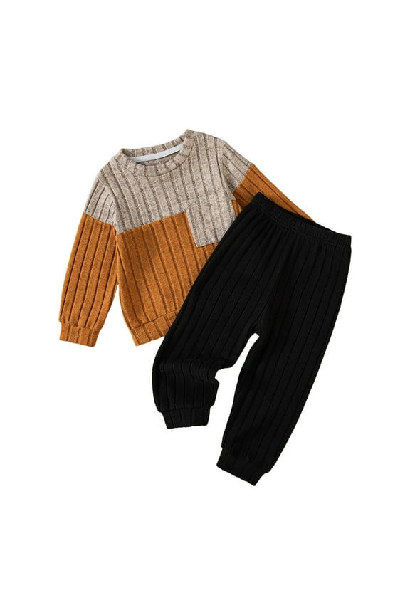 Boys Clothes Kids Little Boy Long Sleeve Trousers Suit Comfortable Warm Fashion Casual Sweater Boy Suit Brown,7-8 Years