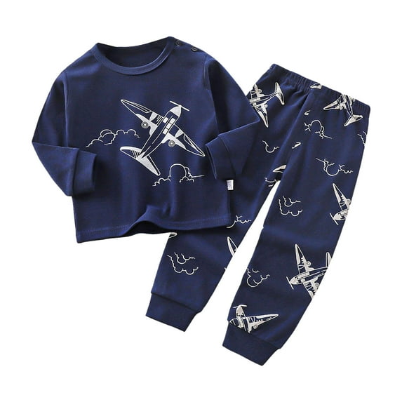 Zanarzt Boys Cotton Pajamas Boys Pajamas Toddler Boys Long Sleeve Cotton Kids Sleepwear Sets Navy,7-8 Years