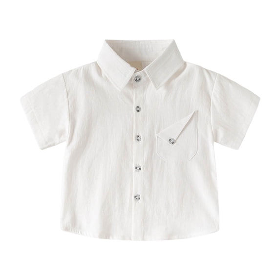 Zanarzt Boys Dress Clothes Toddler Boys Short Sleeve Dress Shirts Kids Summer School Button Down Shirt White,4-5 Years