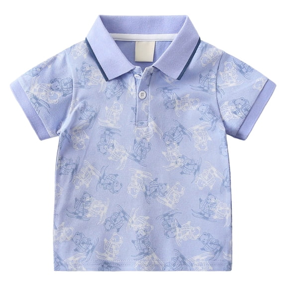 Zanarzt Boys Plain T Shirts Toddler Boys Shirt Cotton Short Sleeve Button Up Shirt Cartoon Dinosaur Pattern Tee Boys Top Undershirt Summer Blue,4-5 Years