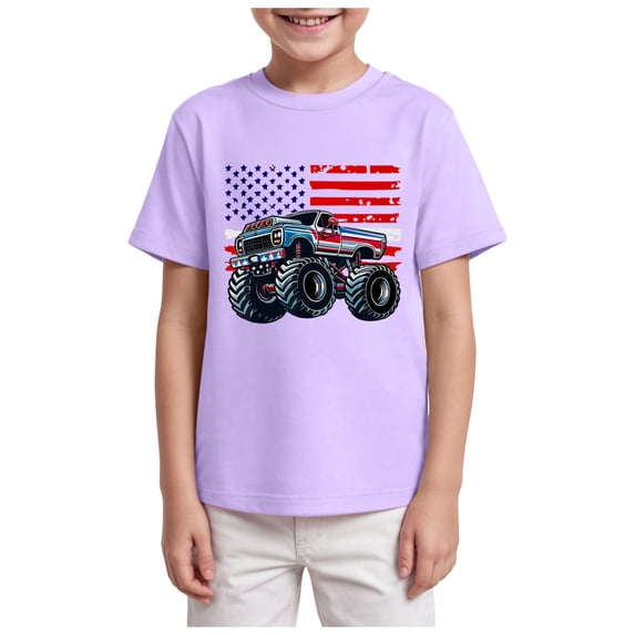Zanarzt Boys Shirts Kid 4th of July T Shirts Boys Girls American Flag Shirt Patriotic Top Short Sleeve Tees Light Purple,11-12 Years