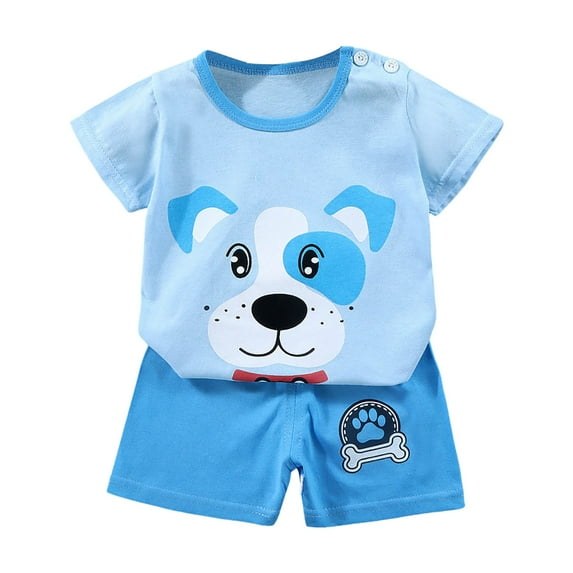 Zanarzt Boys Summer Clothing Set Shorts Toddler Baby Boy Girl Outfits T shirt Summer Shorts Set Little Kids Outfit Blue,12-18 Months