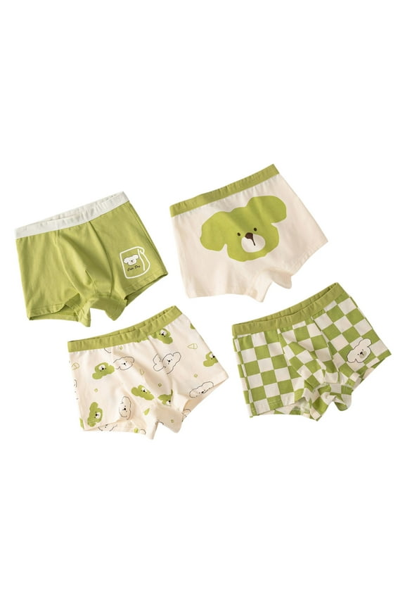 Boys' Underwear Set Combed Cotton Boys Underwear Breathable Pure Cotton Cartoon Underwear Baby Boxer Pants 4pcs Green,2-3 Years