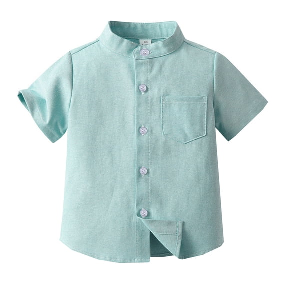 Zanarzt Boys Western Shirts Spring Summer Boys Short Sleeve Shirt Solid Color Single Cotton Formal Button Down Shirt Mint Green,9-10 Years