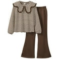 thumbnail image 1 of Zanarzt Clothing Sets Girls Clothes Spring Long Sleeve Stripe Sweatshirt Flared Pants 2PCS Set Little Girl Outfits Brown,8-9 Years, 1 of 4
