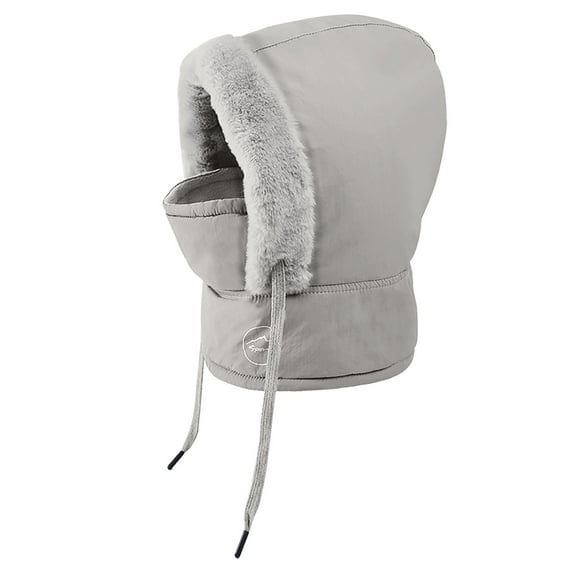 Zanarzt Cotton Beanie Winter Children's Hat with Plush Neck and Ear Scarf Face Hat for Boys and Girls Outdoor Pullover Hat Light Gray,One Size