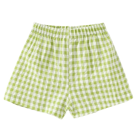 Zanarzt Cotton Linen Shorts for Toddler Toddler Girl Shorts Gingham Plaid Shorts Summer Casual Shorts Pants Bottoms Green,5-6 Years