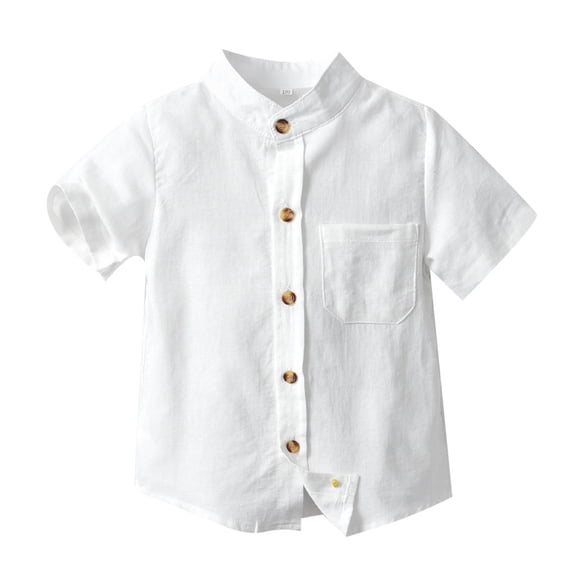 Zanarzt Cotton T Shirts Boys' Solid Short Sleeve Shirts Childrens Summer Formal Button Down Shirt White,6-12 Months