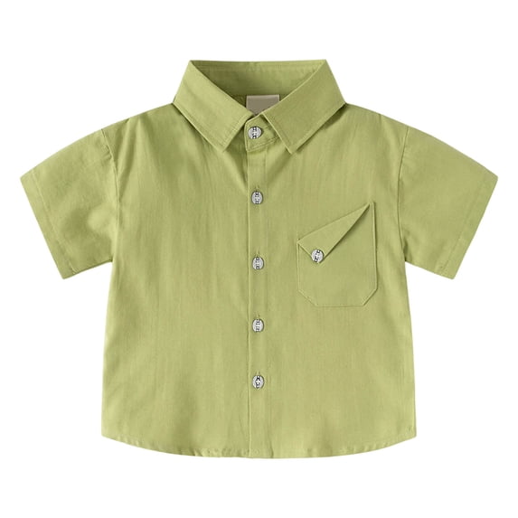 Zanarzt Cotton T Shirts Toddler Boys Short Sleeve Dress Shirts Kids Summer School Button Down Shirt Green,3-4 Years