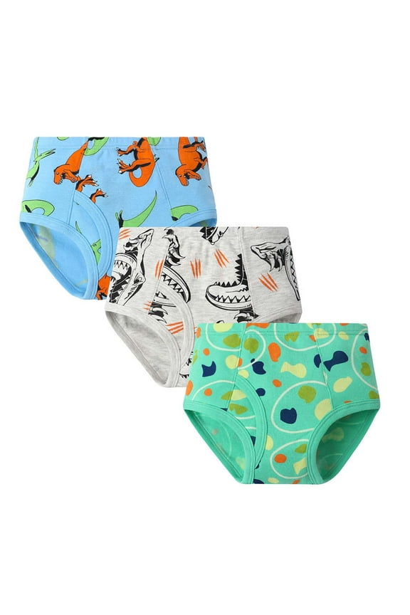 Cotton Underwear 3PC Children Underwear Cute Cartoon Prints Little Boy Cotton Briefs Green,5-6 Years