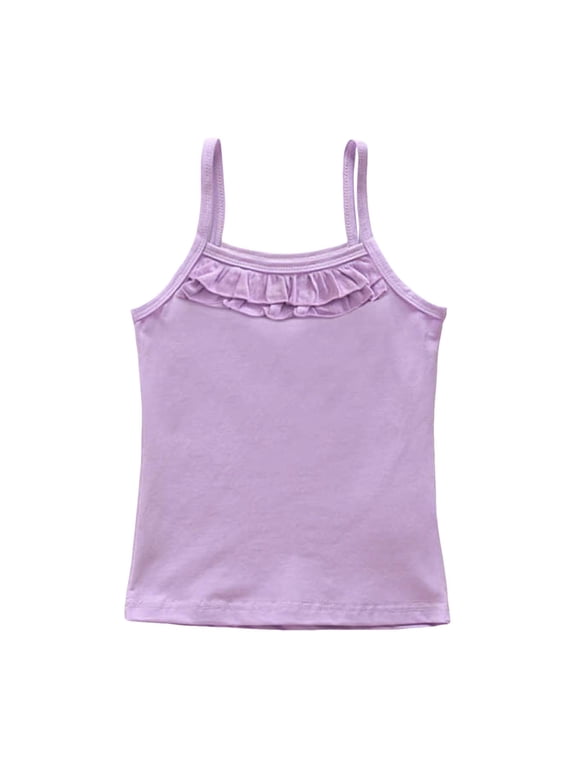 Crop Tops for Kids Toddler Girls Cotton Camisole Cute Tank Tops Sleeveless Undershirt Spaghetti Strap Clothes Purple,6-7 Years