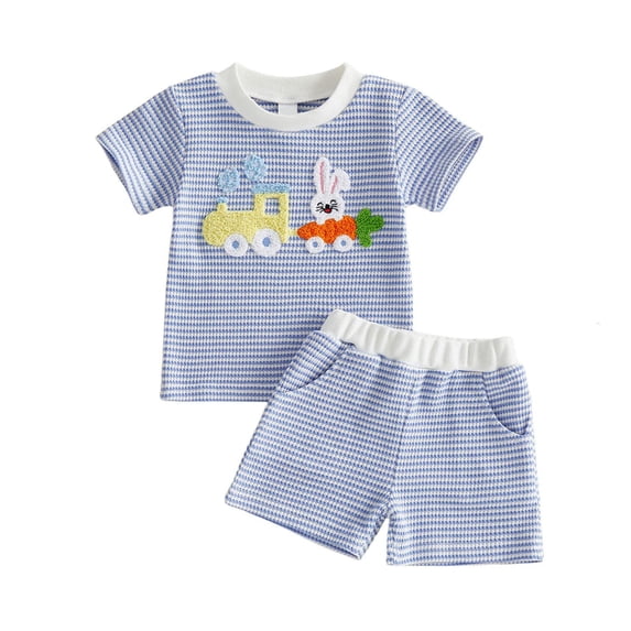 Zanarzt Cute Baby Boy Outfits Toddler Baby Boy Summer Clothes Cars Print Short Sleeve T-Shirt Tops Jogger Shorts Set Kids Outfit 2-3 Years,Blue
