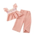 thumbnail image 1 of Zanarzt Cute Newborn Girl Outfits Toddler Girl Clothes Floral Summer Outfits Ruffle Sleeveless Tops with Wide Leg Pants Clothing Set Pink,5-6 Years, 1 of 5