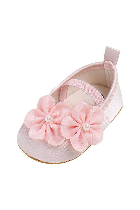 Flower Girl Shoes Infant Baby Girls Princess Flats Toddler First Walkers Soft Non-Slip Crib Wedding Dress Shoes Pink,US 4