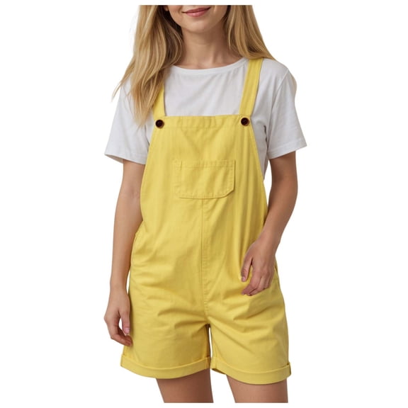 Zanarzt Girl Jumpsuit Pants Girls Summer Comfortable and Breathable Solid Color Casual Overall Yellow,9-10 Years