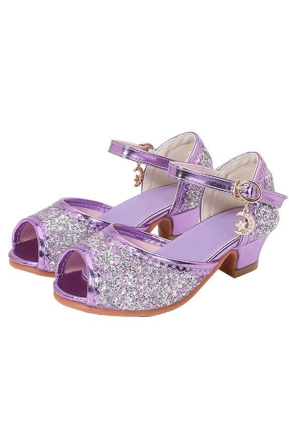 Girl Sandals Girls Heels Dress Shoes Mary Jane Bows Pumps Low Heel Princess Flower Wedding Party for Toddler Little Kid Purple,US 3.5