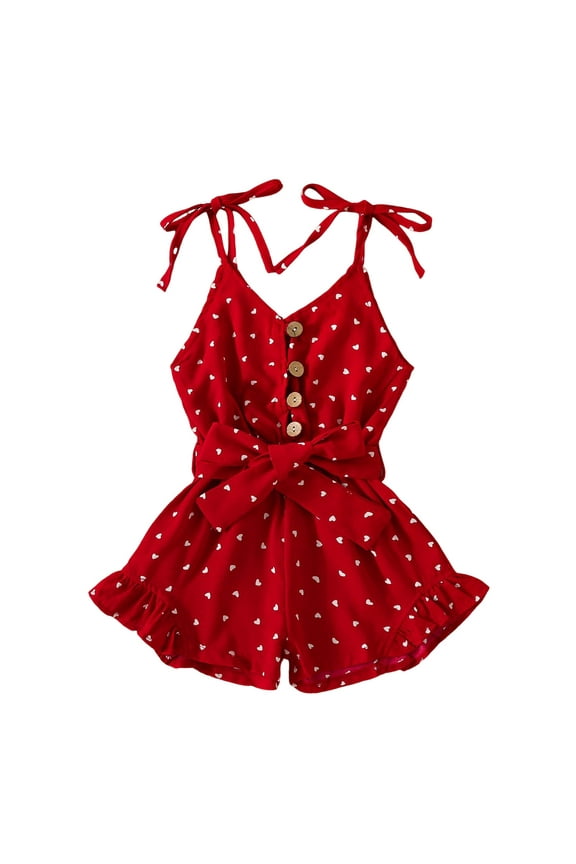 Girl Summer Jumper Girls Romper Sleeveless Adjustable Strap Short Jumpsuits Summer Clothes with Pocket Red,6-12 Months