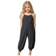 thumbnail image 1 of Zanarzt Girl Summer Jumpsuit Girl's Casual Sleeveless Jumpsuits Spaghetti Straps Long Overalls with Pockets Dark Gray,5-6 Years, 1 of 9