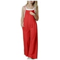 thumbnail image 1 of Zanarzt Girl Summer Jumpsuit Girls Casual Jumpsuits Spaghetti Strap Sleeveless Loose Romper Long Pants with Pockets Kids Clothes Red,13-14 Years, 1 of 9