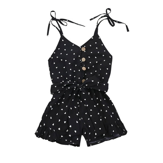 Zanarzt Girl Summer Jumpsuit Girls Rompers Spaghetti Strap Floral Print Short Jumpsuits with Pockets Cute Summer Outfits Back to School Clothes Black,12-18 Months