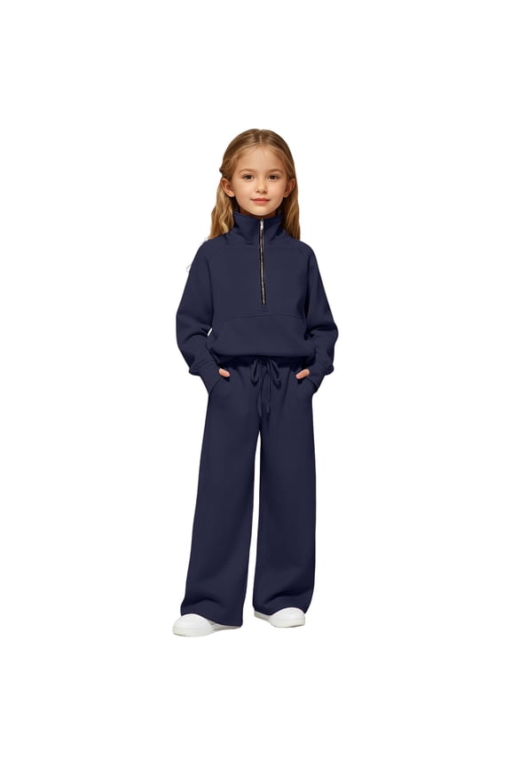 Girls 2 Piece Outfits Fashion Girls Clothes 2 Piece Sweatsuit Set Half Zip Sweatshirt Pants Spring Outfits for Teen Girls Navy,11-12 Years