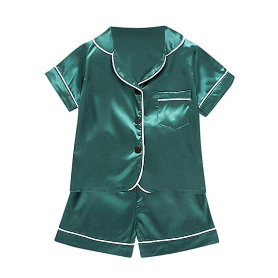 Zanarzt Girls 2 Piece Pajama Set Satin Toddler Baby Kids Satin Summer Pajamas Set Short Sleeve Button Down Pajamas Top Pants 2Pcs Loungwear Sleepwear Green,18-24 Months