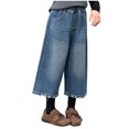 thumbnail image 1 of Zanarzt Girls Baggy Jeans Jeans Retro Tassel Cropped Trousers for Kids Wide Leg Pants Loose Fit Pants Blue,7-8 Years, 1 of 8