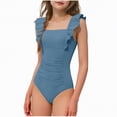 thumbnail image 1 of Zanarzt Girls Bathing Suit Girls Swimsuit One Piece Girls Bathing Suit Solid Square Neck Ruched Adjustable Straps Padded Swimwear 4-5 Years,Blue, 1 of 7