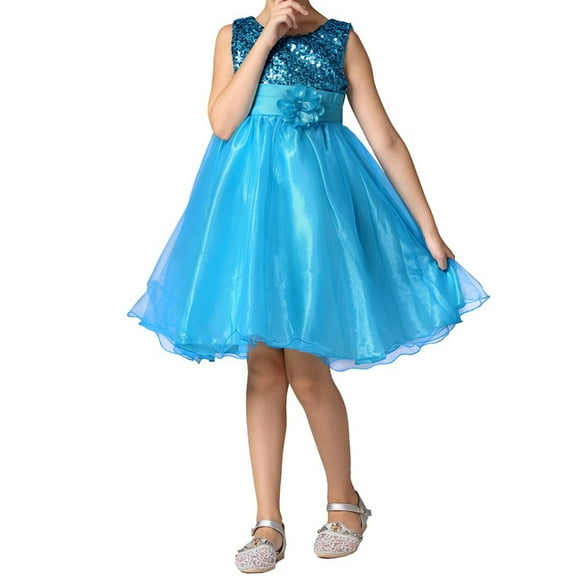 Zanarzt Girls Birthday Party Dress Summer Dress Kids Girls Floral Bridesmaid Pageant Gown Birthday Party Wedding Dress Sky Blue,5-6 Years
