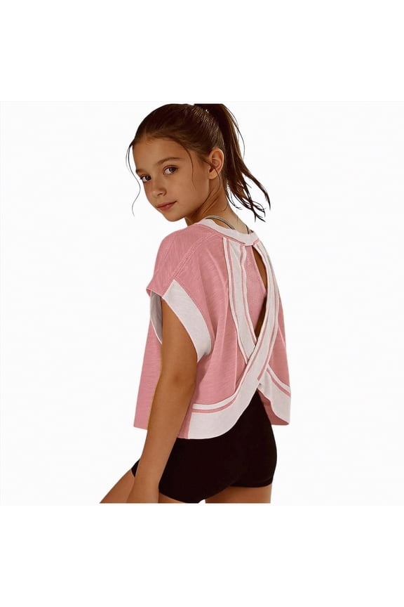 Girls Blouse Girls Athletic Oversized Crop Tops Kids Drop Shoulder Short Sleeve T Shirts Workout Tees 9-10 Years,Pink