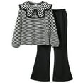 thumbnail image 1 of Zanarzt Girls' Clothing Sets Girls Clothes Spring Long Sleeve Stripe Sweatshirt Flared Pants 2PCS Set Little Girl Outfits Black,11-12 Years, 1 of 4