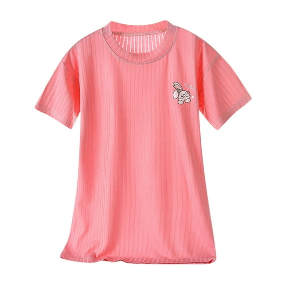 Zanarzt Girls Cotton Summer Nightgowns Teen Little Girls Nightgown Summer Short Sleeves Sleepwear Nightdress Pajama Pink,18-24 Months