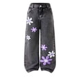 thumbnail image 1 of Zanarzt Girls Cute Wide Leg Jeans Teen Girls Fashion Flower Embroidered Jeans Versatile Wide Leg Pants Grey,9-10 Years, 1 of 9