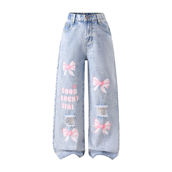 Zanarzt Girls Denim Jeans Wide Leg Baggy Jeans for Girls Wide Leg Jeans Casual High Waist Cute Denim Pants Streetwear Back To School Clothes Light Blue,10-11 Years