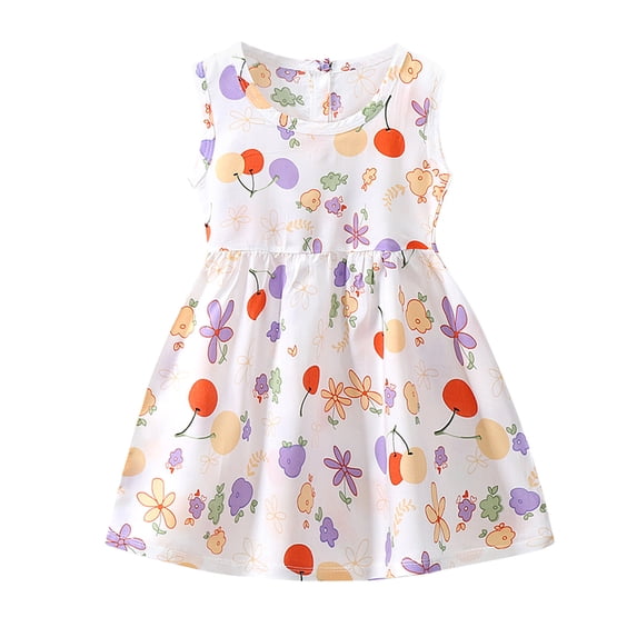 Zanarzt Girls Dresses Summer Dress Toddler Baby Girls Sleeveless Floral Flower Beach Princess Dress Clothes White,5-6 Years